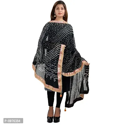 Apratim Art Silk Women's/Girls Wedding/Festival Bandhani Dupatta Black Color