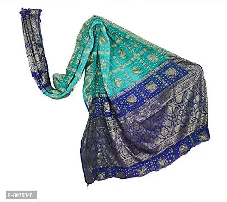 Women's Banarasi Bandhani Silk Handmade Zari Dupatta Hijab Stole (Green, Free Size)-thumb0
