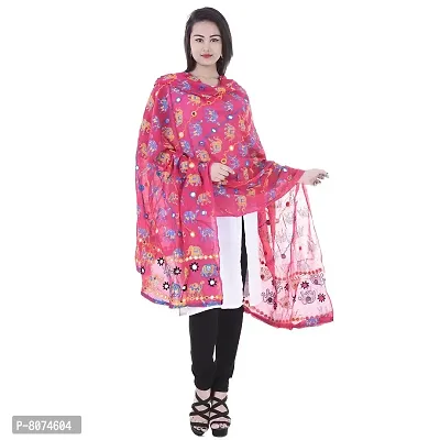 APRATIM Women's Cotton Embroidery and Mirror Work Dupatta Stoles (Kutch-09, Pink, 2.25 m)-thumb0