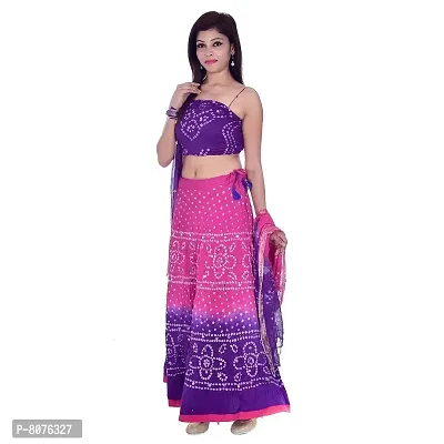 APRATIM Women's Cotton Blend Semi stitched Lehenga Choli (bandhani-lehenga-choli-001_Pink & Purple_Free Size)-thumb2