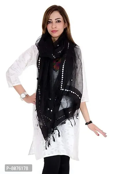 Women's Tissue Mirror Work Dupatta (Black, Free Size)