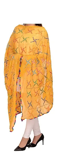 APRATIM Women's Chiffon Phulkari 2.25 m Stole Dupatta (Yellow)-thumb1