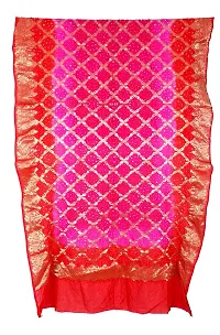 Women's Weaving Bandhani Banarasi Silk Dupatta with Zari Work (Red, Pink)-thumb1