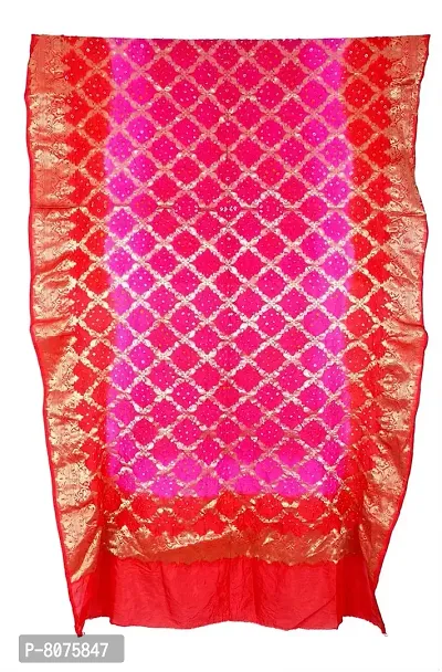 Women's Weaving Bandhani Banarasi Silk Dupatta with Zari Work (Red, Pink)-thumb2