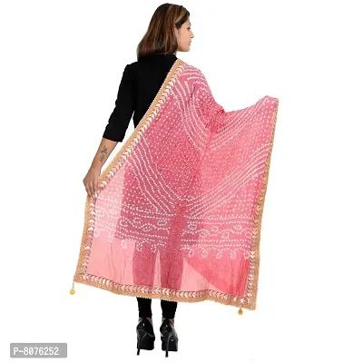 APRATIM Women's Art Silk Bandhani Dupatta with Zari Border Lace (as-032, Peach, 2.25 m)-thumb2