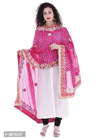 Pink bandhani dupatta with full gotta patti work and border