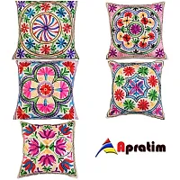 Apratim Cotton Set of 5 Pcs Embroidery Square Cushion Cover / Pillow Cover 16x16 inch-01-thumb1