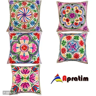 Apratim Cotton Set of 5 Pcs Embroidery Square Cushion Cover / Pillow Cover 16x16 inch-01-thumb2