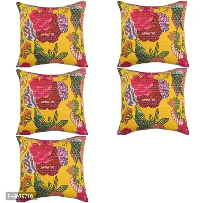 Apratim Cotton Set of 5 Pcs Kantha Cushion Cover / Pillow Cover 16x16 inch-05