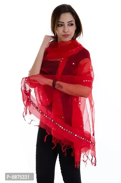 Apratim Women Tissue Material Mirror Work Plain Dupattas 2.3 Mtr.-thumb0