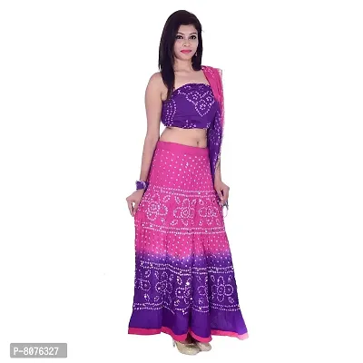 APRATIM Women's Cotton Blend Semi stitched Lehenga Choli (bandhani-lehenga-choli-001_Pink & Purple_Free Size)-thumb4