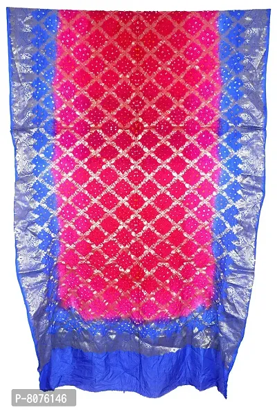 Women's Weaving Bandhani Banarasi Silk with Zari Work Dupatta (Blue and Pink, 2.35 M)-thumb0