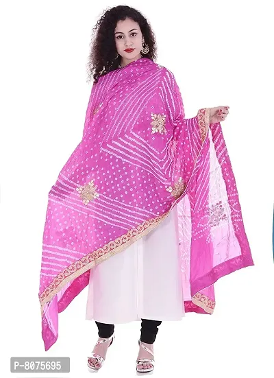 Indian Ethnic Handmade Bandhani Art Silk Gotta Patti Dupatta