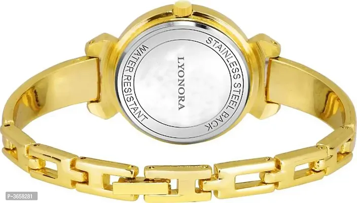 Golden Analog Watch With Metal Strap For Women's-thumb2