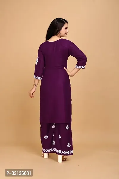 Stylish Purple Rayon Embroidered Kurta Bottom Set For Women-thumb2