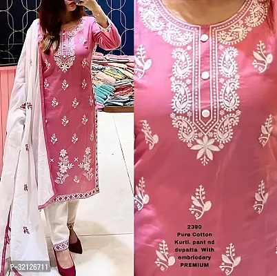 Stylish Pink Rayon Embroidered Kurta Bottom and Dupatta Set For Women-thumb0