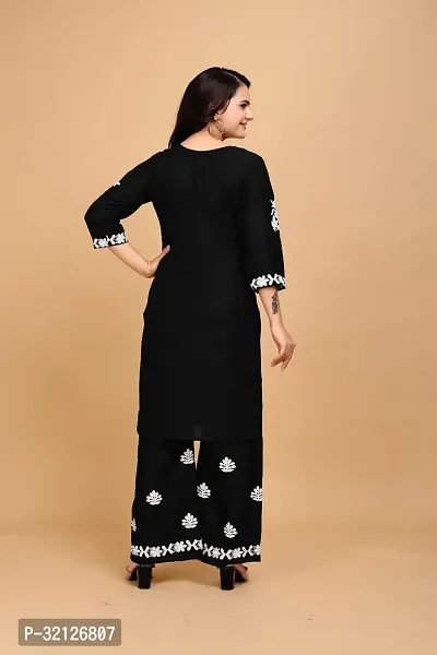 Stylish Black Rayon Embroidered Kurta Bottom Set For Women-thumb2