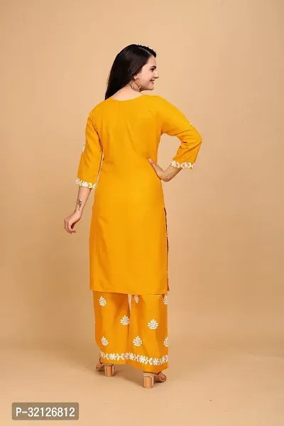 Stylish Yellow Rayon Embroidered Kurta Bottom Set For Women-thumb2