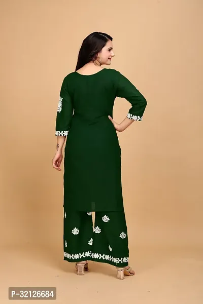 Stylish Green Rayon Embroidered Kurta Bottom Set For Women-thumb2