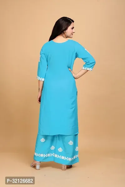 Stylish Blue Rayon Embroidered Kurta Bottom Set For Women-thumb2