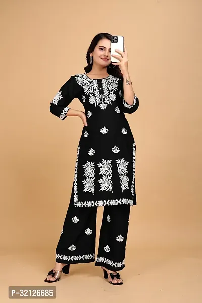 Stylish Black Rayon Embroidered Kurta Bottom Set For Women-thumb0