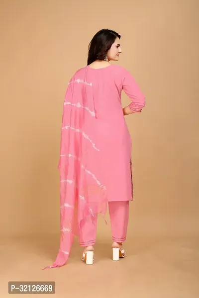 Stylish Pink Cotton Embroidered Kurta Bottom and Dupatta Set For Women-thumb2