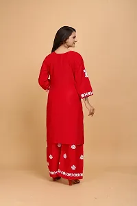 Stylish Red Rayon Embroidered Kurta Bottom Set For Women-thumb1