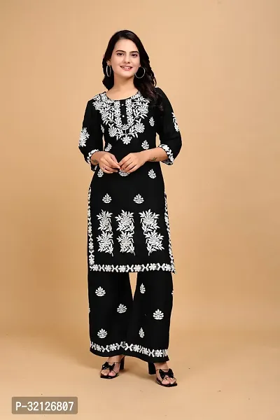 Stylish Black Rayon Embroidered Kurta Bottom Set For Women-thumb0