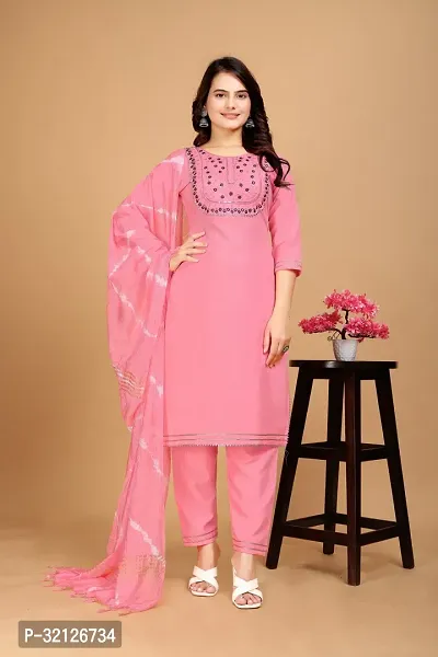 Stylish Pink Cotton Embroidered Kurta Bottom and Dupatta Set For Women-thumb0