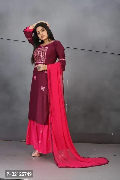 Stylish Pink Rayon Embroidered Kurta Bottom and Dupatta Set For Women-thumb0