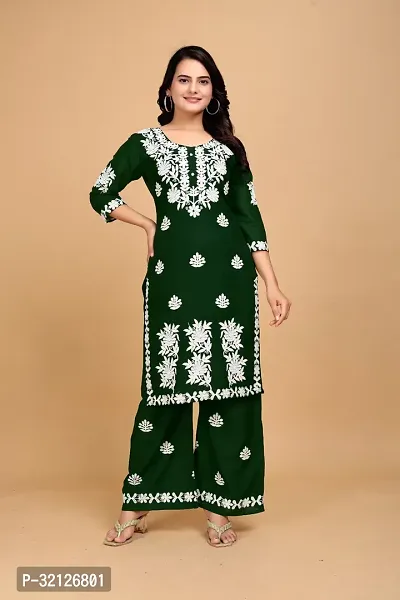 Stylish Green Rayon Embroidered Kurta Bottom Set For Women-thumb0