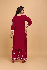 Stylish Maroon Rayon Embroidered Kurta Bottom Set For Women-thumb1