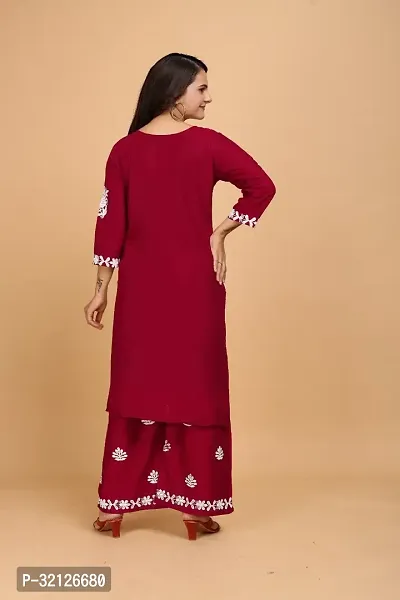 Stylish Maroon Rayon Embroidered Kurta Bottom Set For Women-thumb2