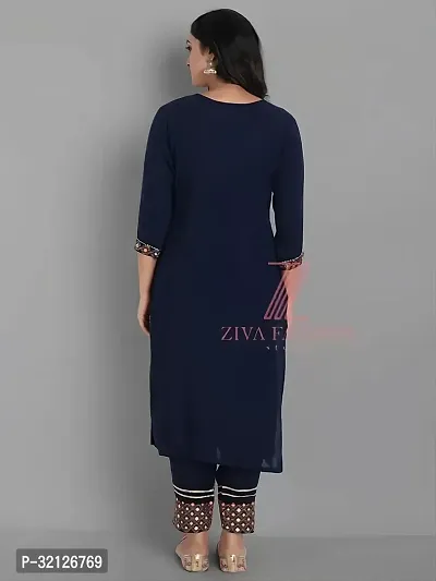 Stylish Navy Blue Rayon Embroidered Kurta Bottom and Dupatta Set For Women-thumb2