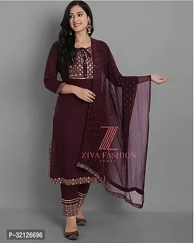 Stylish Purple Rayon Embroidered Kurta Bottom and Dupatta Set For Women-thumb0