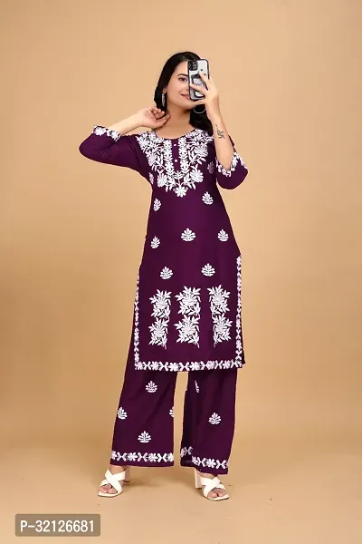 Stylish Purple Rayon Embroidered Kurta Bottom Set For Women-thumb0