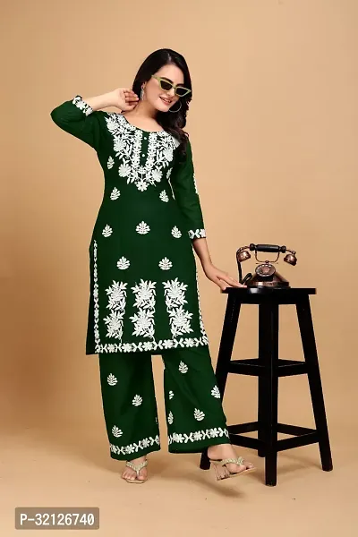 Stylish Green Rayon Embroidered Kurta Bottom Set For Women-thumb0