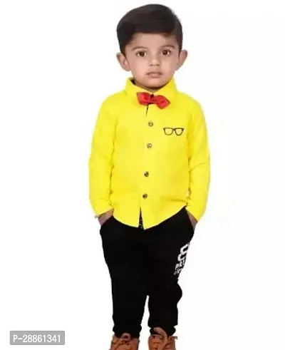 Fabulous Yellow Cotton Blend Printed Shirts with Trousers For Boys-thumb0