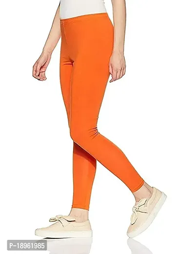 Fabulous Orange Nylon Solid Leggings For Women