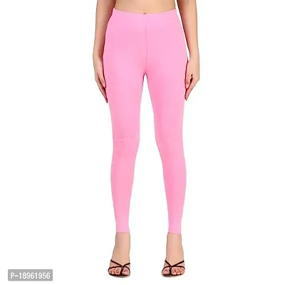 Fabulous Pink Nylon Solid Leggings For Women-thumb0