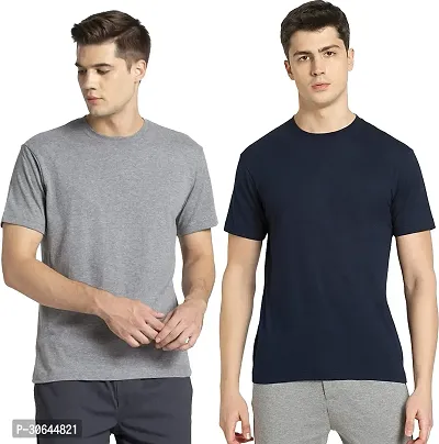 CHUNCHAN Solid Men Round Neck Grey Blue TShirt  Pack Of 2-thumb0