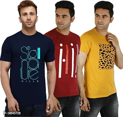 CHUNCHAN Graphic Print Men Round Neck Multicolor TShirt  Pack Of 3