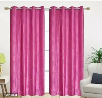 Stylish Pink Polyester Eyelet Fitting Door Curtains