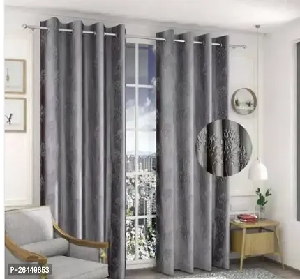 Stylish Grey Polyester Eyelet Fitting Door Curtains-thumb0