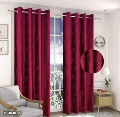 Stylish Maroon Polyester Eyelet Fitting Door Curtains-thumb0