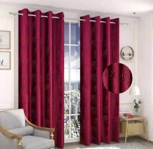 BUCKSHOP Punching Heavy Long Crush Curtains 7 feet Long Set of 2 for Living Room, Bedroom and Home (Maroon, Door - 4 x 7 Feet)