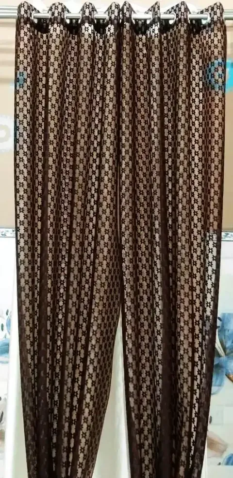 New Hazel Net Curtains Size 7 Ft (Pack of 2pc) Color Coffee