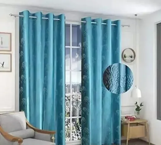 MATEMIUM Polyester Plain Tree Embosed Printed Curtains for Door/Windows Curtains for Hall/Bedroom/Living Room