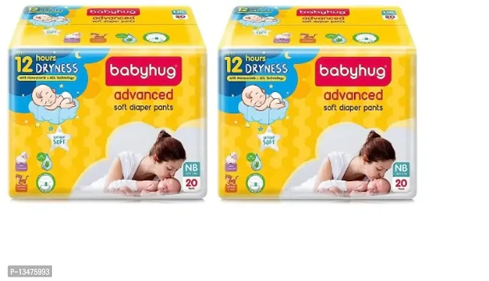 Babyhug Advanced Soft Diaper Pants, New Born 20s Pack OF 2 (0 to 4 kg) (Pack of 40)