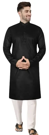 Naveen Garments   Cotton Blend Knee Length Kurta Solid Black For Men-thumb0